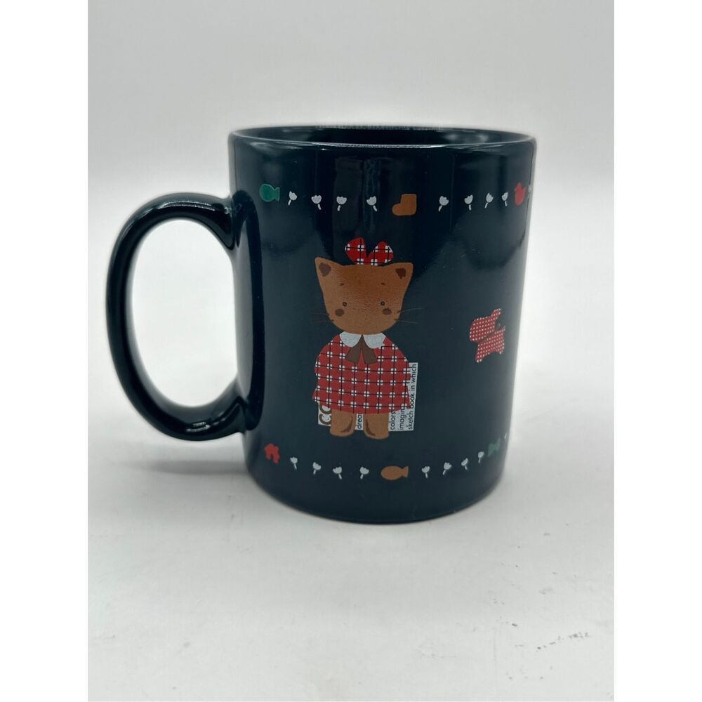 Rare Sanrio 1994 Winkipinki Cat Mug Plaid Scotty Dog Taiwan